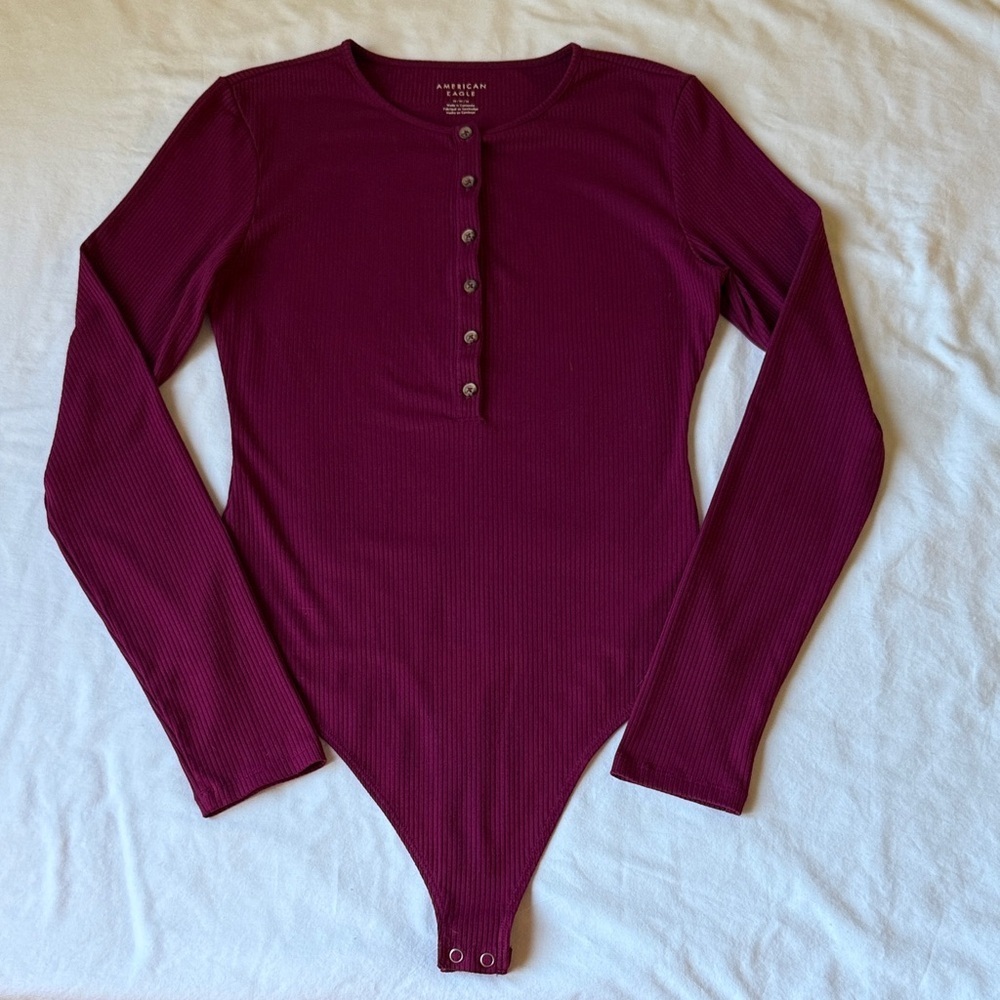 American Eagle Outfitters Plum Long Sleeve Bodysuit